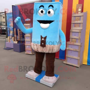 Sky Blue Chocolate Bars mascot costume character dressed with a Corduroy Pants and Shoe clips