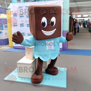 Sky Blue Chocolate Bars mascot costume character dressed with a Corduroy Pants and Shoe clips