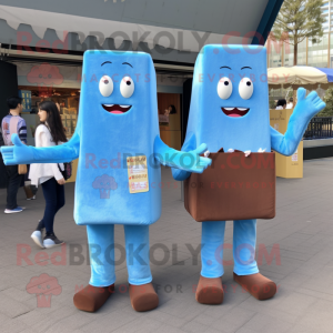 Sky Blue Chocolate Bars mascot costume character dressed with a Corduroy Pants and Shoe clips