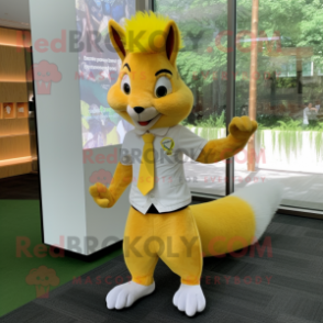 Lemon Yellow Squirrel mascot costume character dressed with a Culottes and Cufflinks