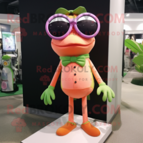 Peach Frog mascot costume character dressed with a Dress and Sunglasses