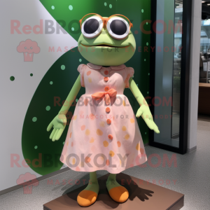 Peach Frog mascot costume character dressed with a Dress and Sunglasses