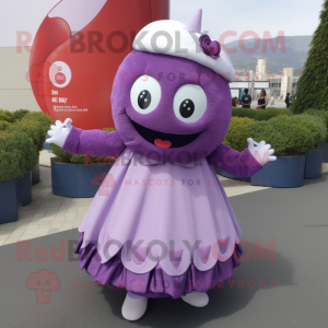 Lavender Raspberry mascot costume character dressed with a Circle Skirt and Headbands