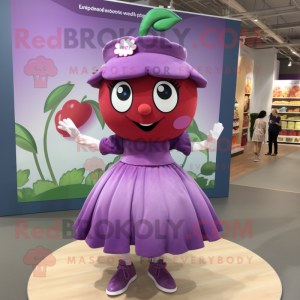 Lavender Raspberry mascot costume character dressed with a Circle Skirt and Headbands
