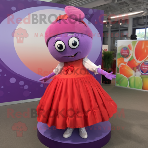 Lavender Raspberry mascot costume character dressed with a Circle Skirt and Headbands