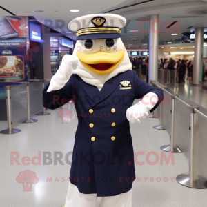 Navy Cod mascot costume character dressed with a A-Line Dress and Hat pins