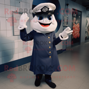 Navy Cod mascot costume character dressed with a A-Line Dress and Hat pins