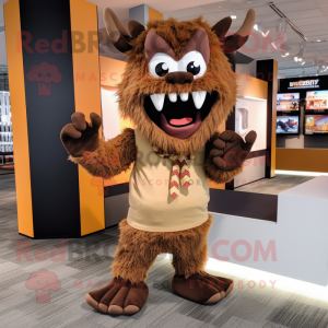 Brown Demon mascot costume character dressed with a Dress Shirt and Scarves