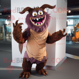 Brown Demon mascot costume character dressed with a Dress Shirt and Scarves