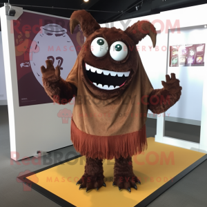 Brown Demon mascot costume character dressed with a Dress Shirt and Scarves