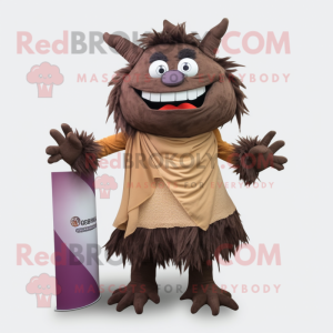 Brown Demon mascot costume character dressed with a Dress Shirt and Scarves