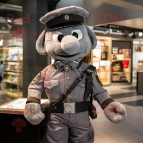 Gray Para Commando mascot costume character dressed with a Oxford Shirt and Suspenders