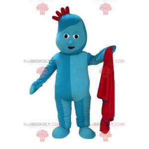 Blå snögubbe maskot med en röd topp - Redbrokoly.com
