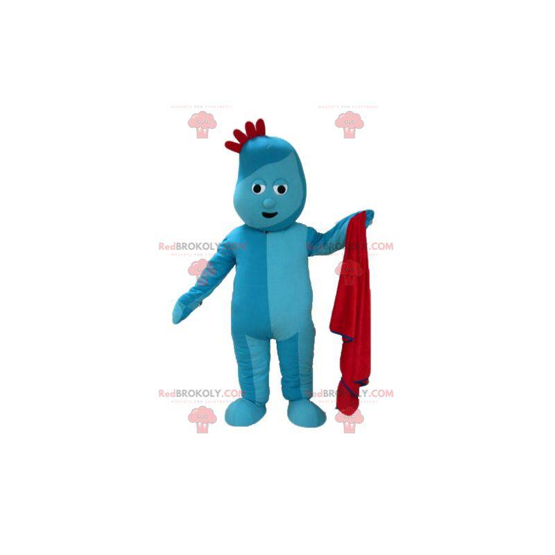 Mascotte de bonhomme bleu avec une crête rouge - Redbrokoly.com