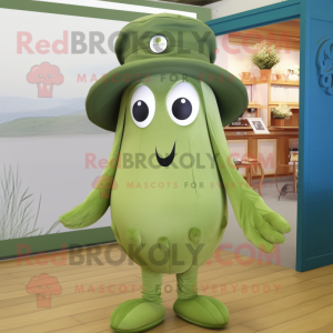 Olive Squid mascot costume character dressed with a Playsuit and Hats