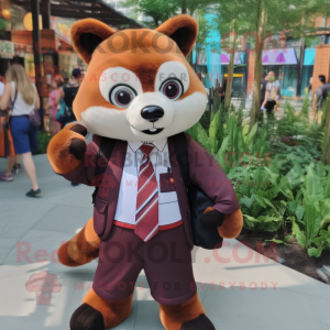 Brown Red Panda mascot costume character dressed with a Suit and Backpacks