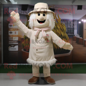 Cream Scarecrow mascot costume character dressed with a Coat and Caps