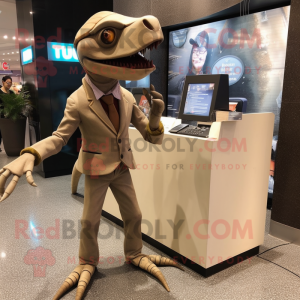 Tan Dimorphodon mascot costume character dressed with a Suit and Rings