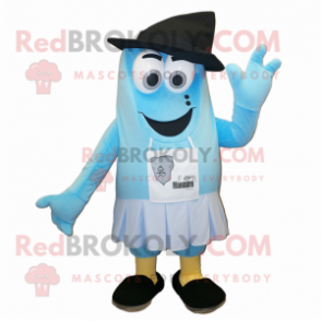 Sky Blue Graveyard mascot costume character dressed with a Bermuda Shorts and Tie pins