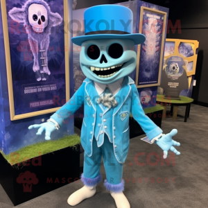 Sky Blue Graveyard mascot costume character dressed with a Bermuda Shorts and Tie pins
