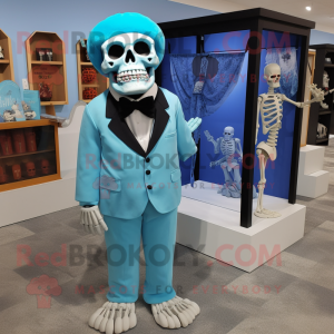 Sky Blue Graveyard mascot costume character dressed with a Bermuda Shorts and Tie pins