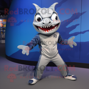 Silver Barracuda mascot costume character dressed with a Bodysuit and Clutch bags