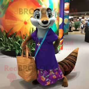 nan Mongoose mascot costume character dressed with a Maxi Dress and Tote bags