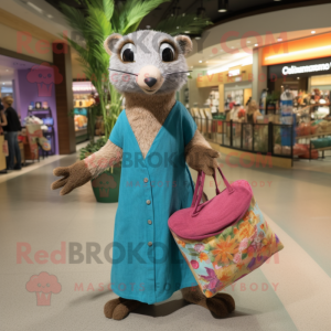 nan Mongoose mascot costume character dressed with a Maxi Dress and Tote bags