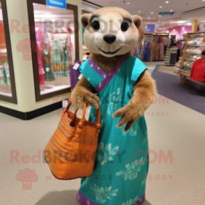 nan Mongoose mascot costume character dressed with a Maxi Dress and Tote bags