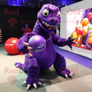 Purple Hydra mascot costume character dressed with a Ball Gown and Headbands