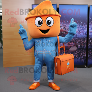 Orange Pendant mascot costume character dressed with a Jeans and Clutch bags
