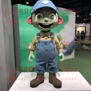 nan Television mascot costume character dressed with a Overalls and Lapel pins