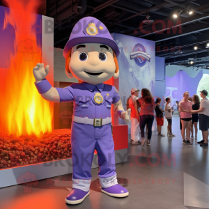 Lavender Fire Fighter mascot costume character dressed with a Shorts and Ties