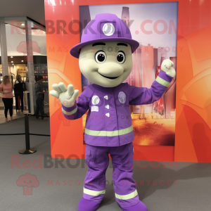 Lavender Fire Fighter mascot costume character dressed with a Shorts and Ties
