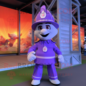 Lavender Fire Fighter mascot costume character dressed with a Shorts and Ties