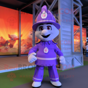 Lavender Fire Fighter mascot costume character dressed with a Shorts and Ties