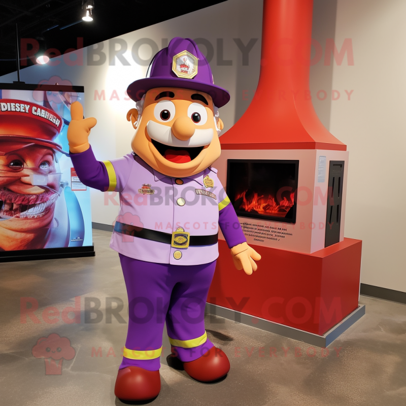 Lavender Fire Fighter mascot costume character dressed with a Shorts and Ties