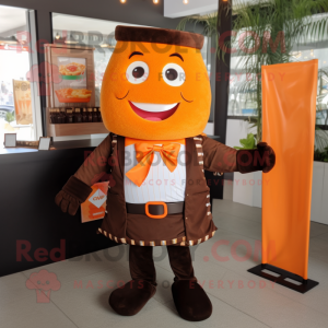 Orange Chocolate Bar mascot costume character dressed with a Dress Shirt and Keychains