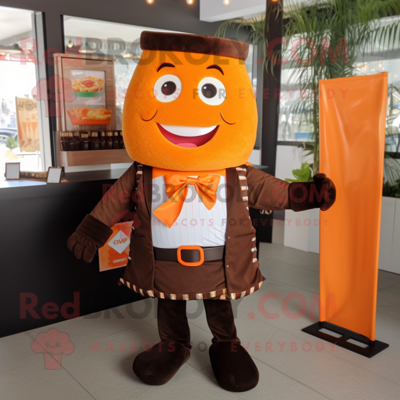 Orange Chocolate Bar mascot costume character dressed with a Dress Shirt and Keychains