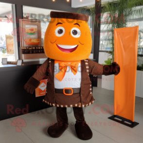 Orange Chocolate Bar mascot costume character dressed with a Dress Shirt and Keychains