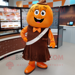 Orange Chocolate Bar mascot costume character dressed with a Dress Shirt and Keychains