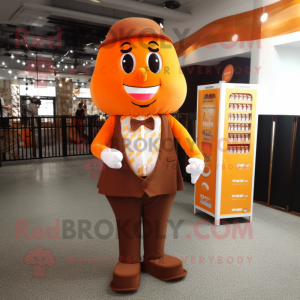 Orange Chocolate Bar mascot costume character dressed with a Dress Shirt and Keychains