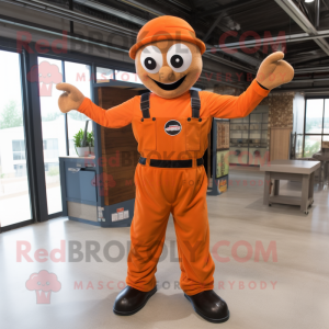 Rust Juggle mascot costume character dressed with a Jumpsuit and Suspenders