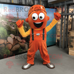 Rust Juggle mascot costume character dressed with a Jumpsuit and Suspenders