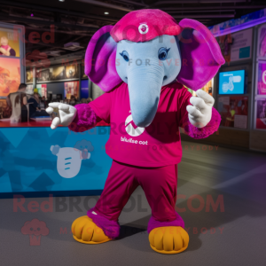Magenta Elephant mascot costume character dressed with a Henley Tee and Smartwatches