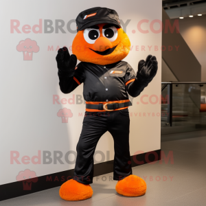 Black Orange mascot costume character dressed with a Flare Jeans and Anklets