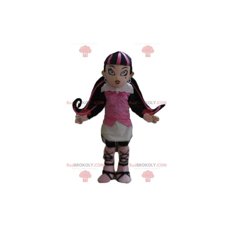 Menina mascote gótica com cabelos coloridos - Redbrokoly.com