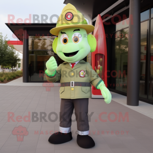 Olive Fire Fighter mascot costume character dressed with a Suit Jacket and Earrings