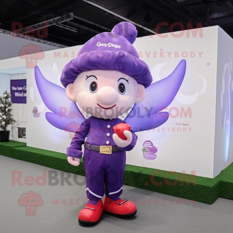 Purple Cupid mascot costume character dressed with a Waistcoat and Berets Purple Cupid mascot costume character dressed with a Waistcoat and Berets