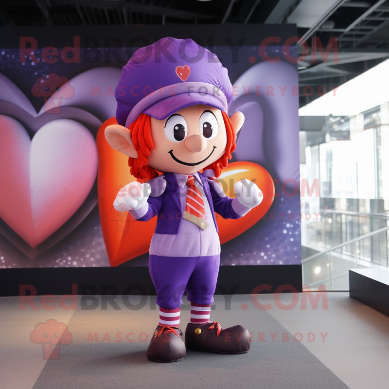 Purple Cupid mascot costume character dressed with a Waistcoat and Berets Purple Cupid mascot costume character dressed with a Waistcoat and Berets